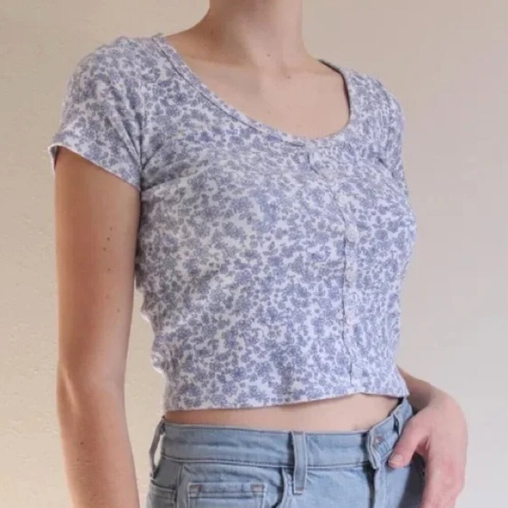 Hollister blue floral baby tee